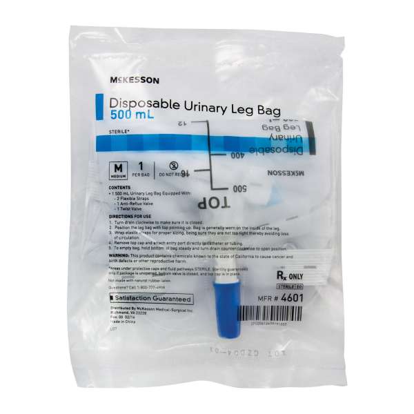 Urol Leg Bag 500ml W/Vinyl Straps EA Image Product Image